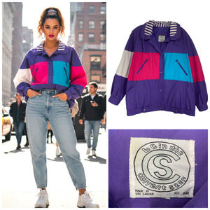 Vintage 1990s Be In The Current Seen Colorblock Windbreaker Jacket Women's Sz XL